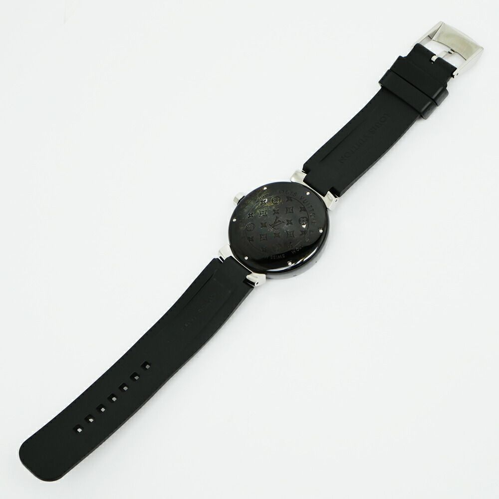 Louis Vuitton Tambour in Black GMT Dial Stainless Steel Rubber Quartz Watch — view 6