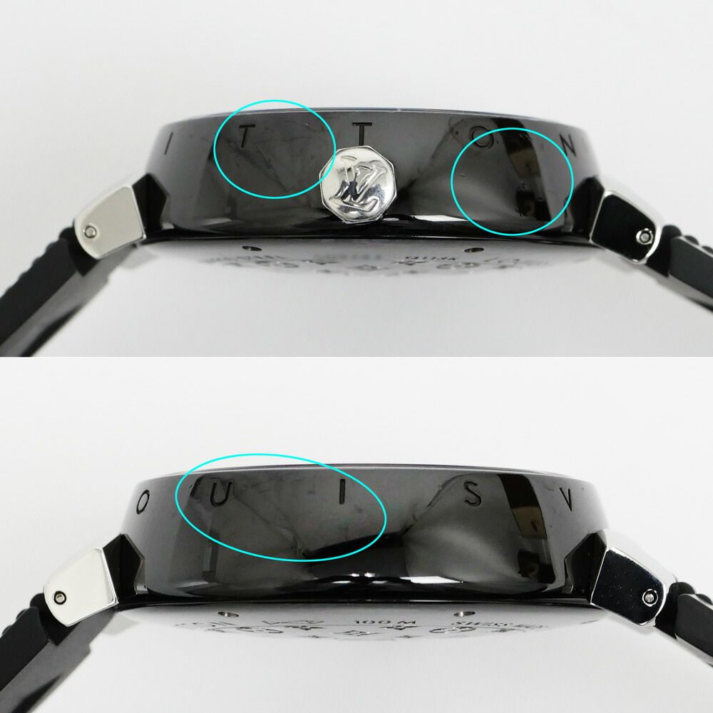 Louis Vuitton Tambour in Black GMT Dial Stainless Steel Rubber Quartz Watch — view 4