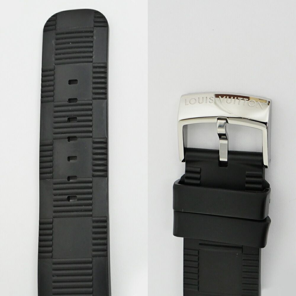 Louis Vuitton Tambour in Black GMT Dial Stainless Steel Rubber Quartz Watch — view 9