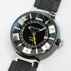 Louis Vuitton Tambour in Black GMT Dial Stainless Steel Rubber Quartz Watch — view 8