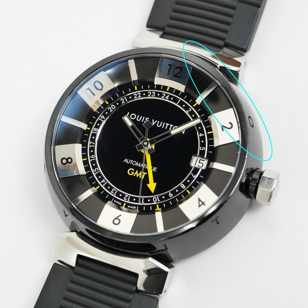 Louis Vuitton Tambour in Black GMT Dial Stainless Steel Rubber Quartz Watch — view 8