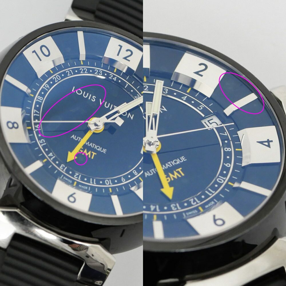 Louis Vuitton Tambour in Black GMT Dial Stainless Steel Rubber Quartz Watch — view 7