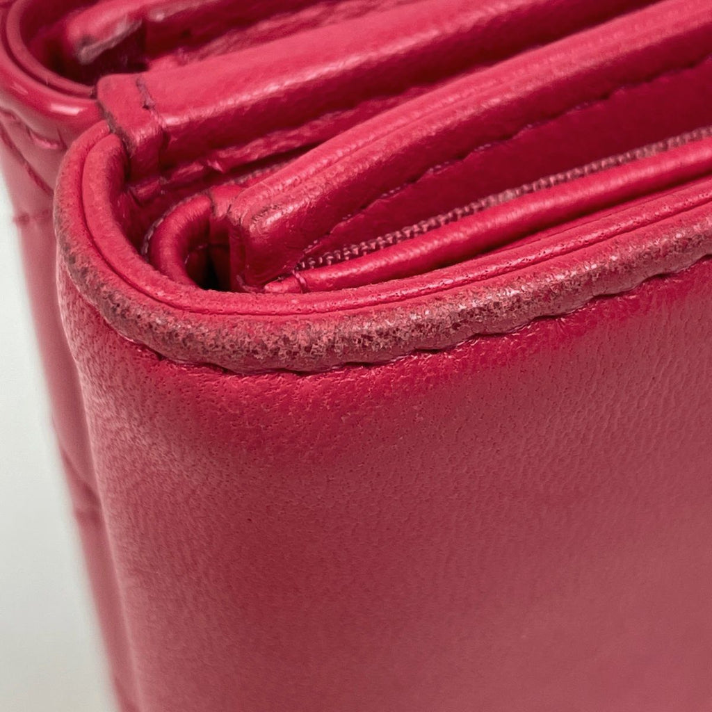 Chanel CC Logo Trifold Wallet Compact Quilted Enamel Leather Pink — view 5