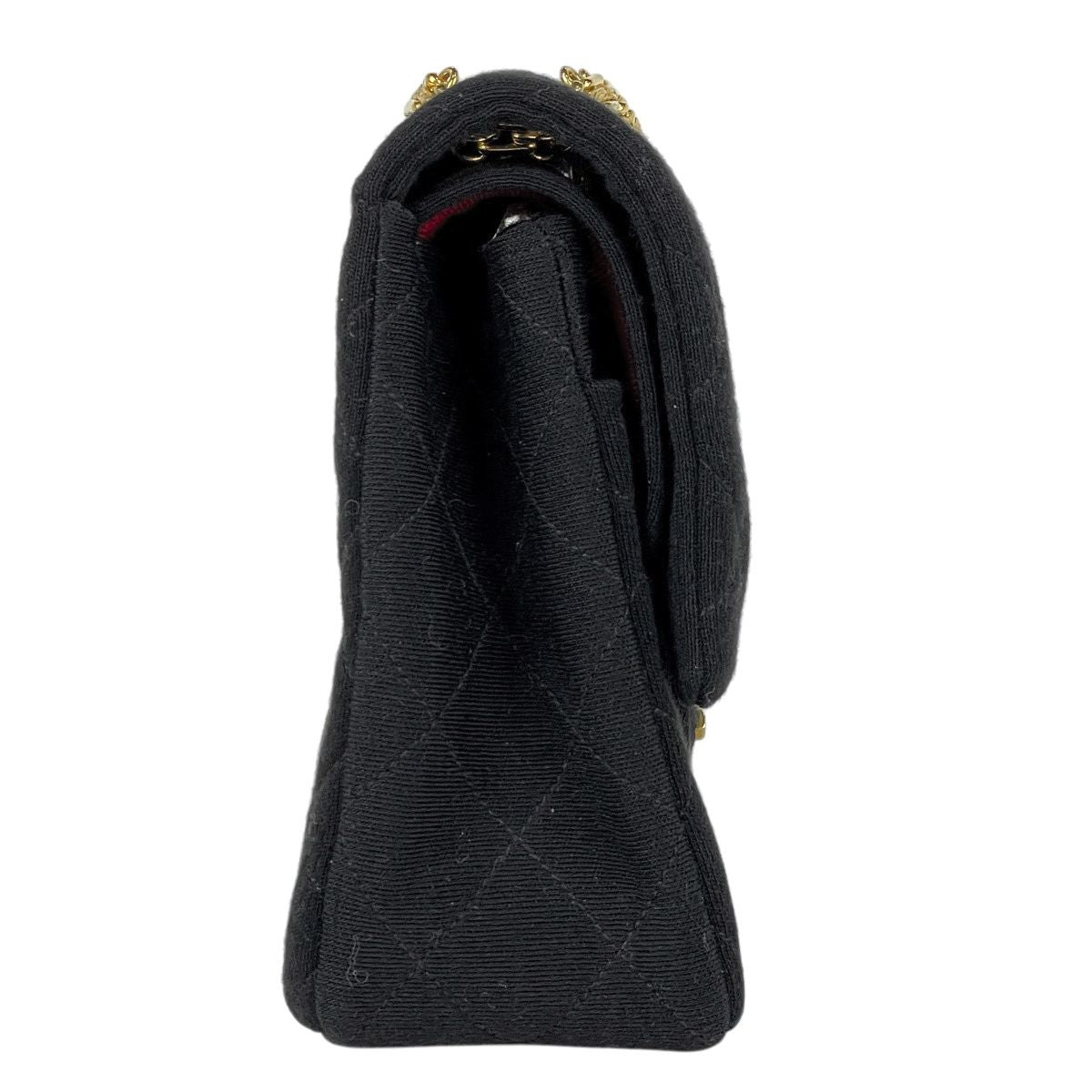 Chanel Quilted Double Flap Chain Shoulder Bag CC Logo Jersey Black — view 4
