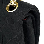 Chanel Quilted Double Flap Chain Shoulder Bag CC Logo Jersey Black — view 8