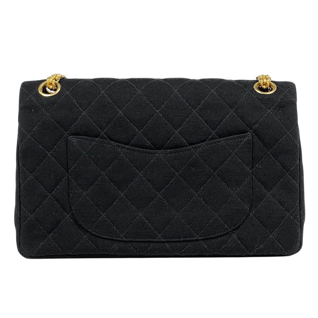 Chanel Quilted Double Flap Chain Shoulder Bag CC Logo Jersey Black — view 3