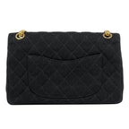 Chanel Quilted Double Flap Chain Shoulder Bag CC Logo Jersey Black — view 3