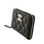 Chanel CC Logo Small Zip Wallet Gray Calfskin Caviar Quilted Black — view 2