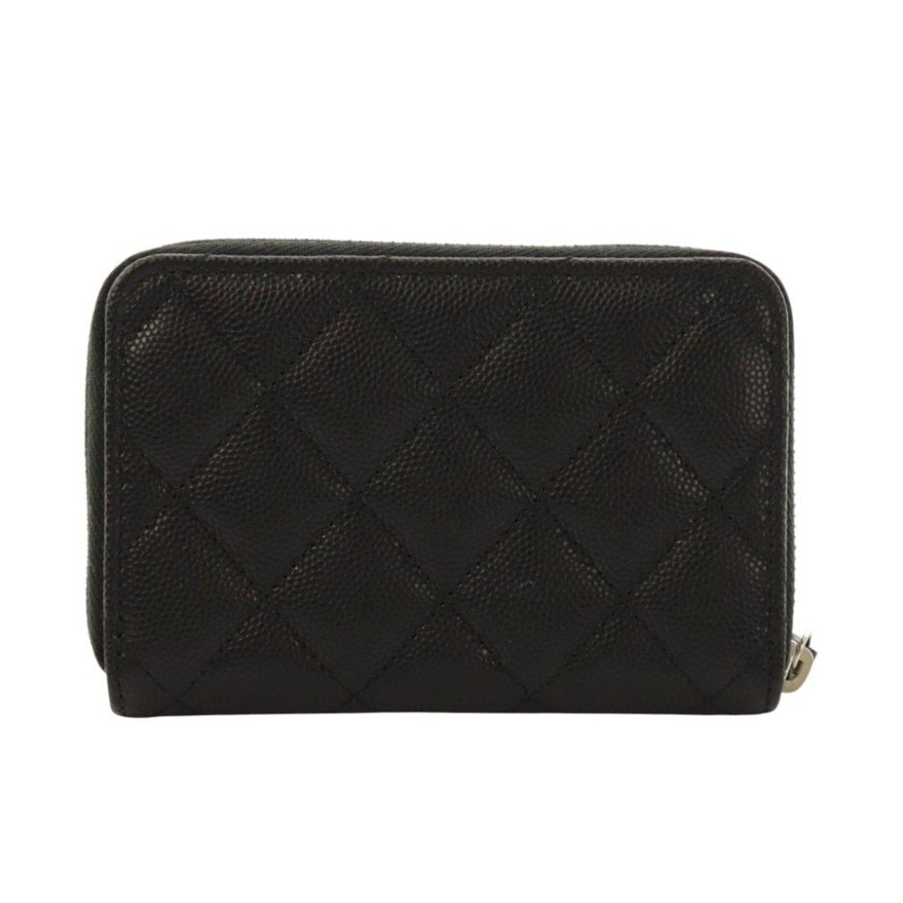 Chanel CC Logo Small Zip Wallet Gray Calfskin Caviar Quilted Black — view 3