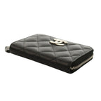 Chanel CC Logo Small Zip Wallet Gray Calfskin Caviar Quilted Black — view 4