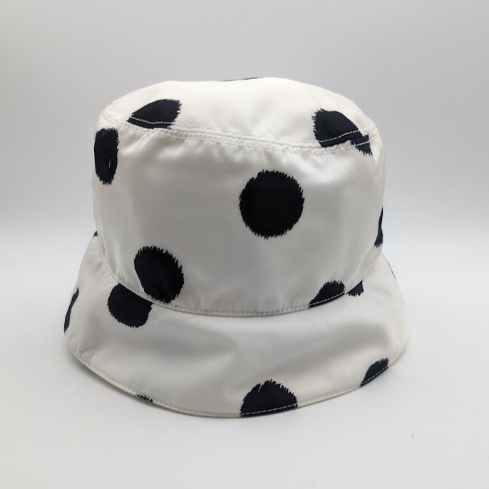 Prada Bucket Hat Nylon Triangle Logo Black White Dot Polka Dot Hat — view 2