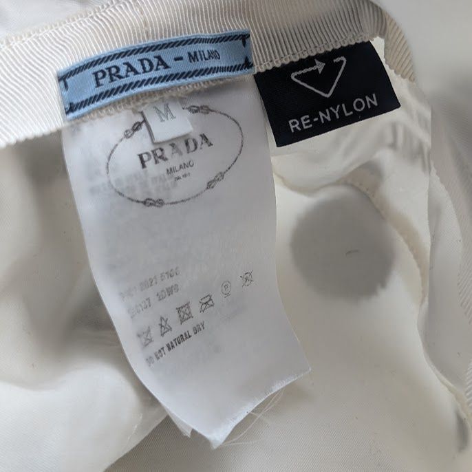 Prada Bucket Hat Nylon Triangle Logo Black White Dot Polka Dot Hat — view 8