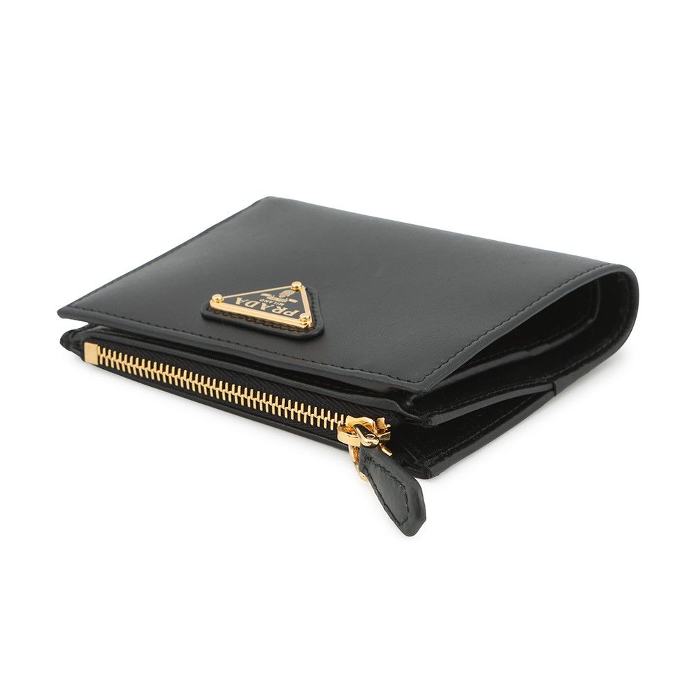 Prada Bifold Wallet Triangle Logo Compact Leather Black — view 2
