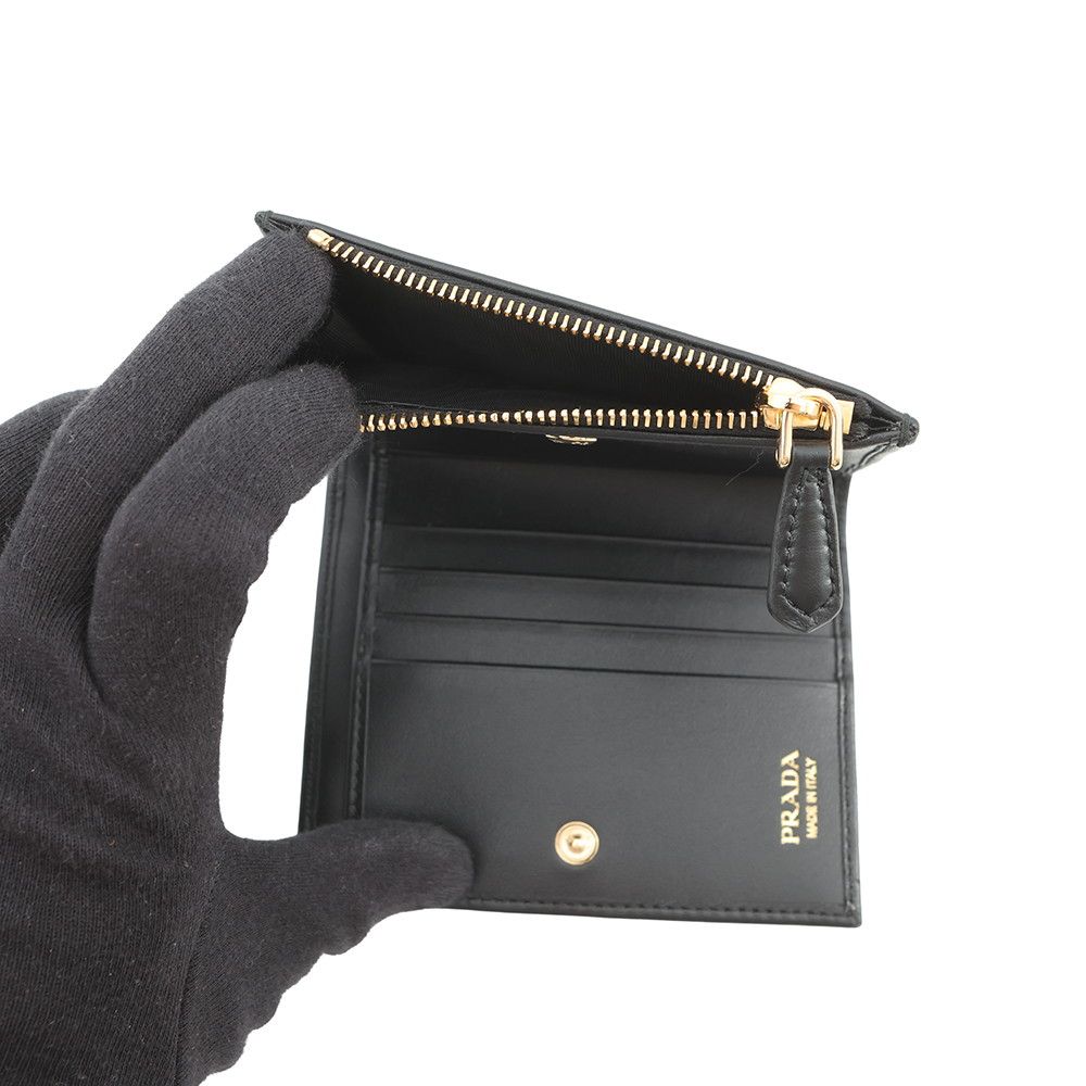 Prada Bifold Wallet Triangle Logo Compact Leather Black — view 6