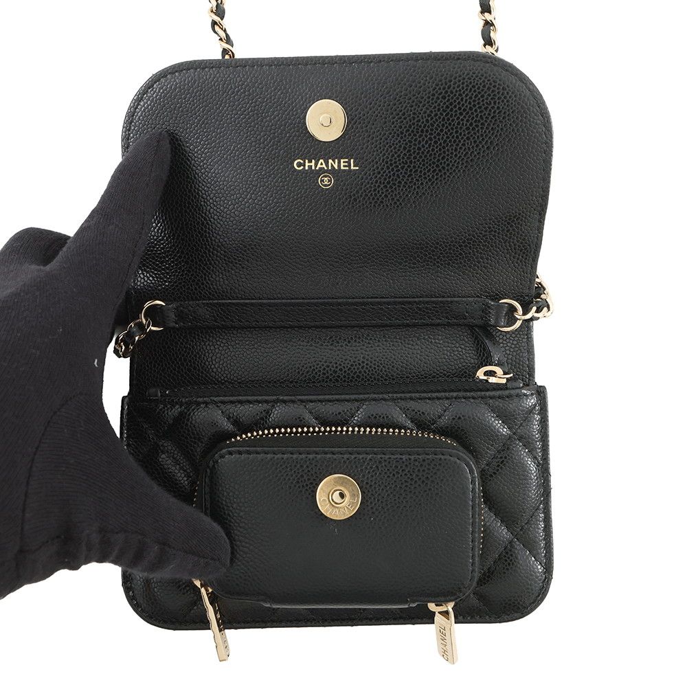 Chanel Chain Wallet CC Logo Business Affinity Mini Caviar Leather Black — view 5