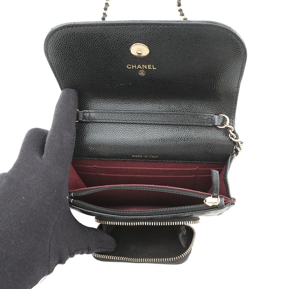 Chanel Chain Wallet CC Logo Business Affinity Mini Caviar Leather Black — view 6