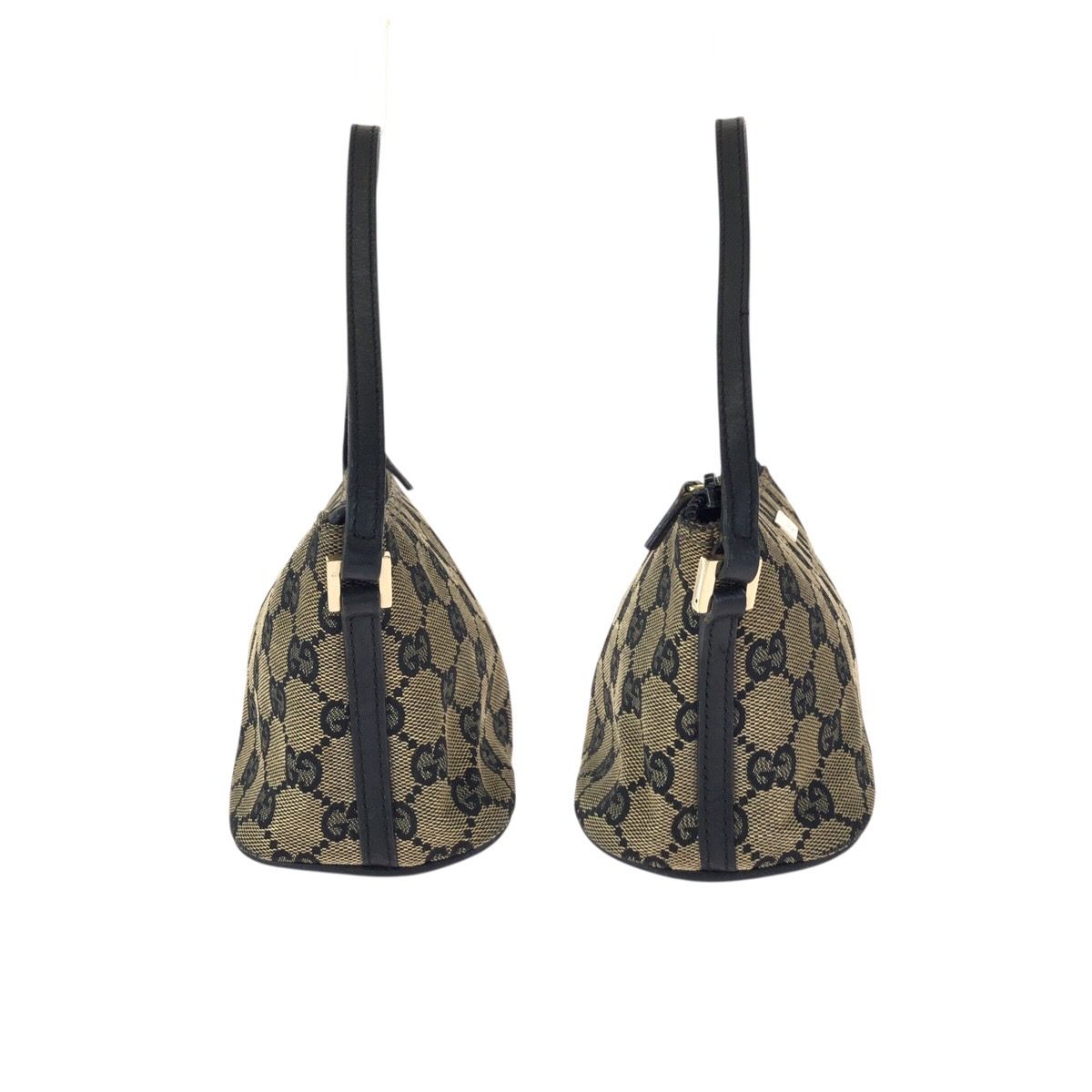 Gucci Beige Black Gold GG Canvas Leather Handbag Pouch — view 8