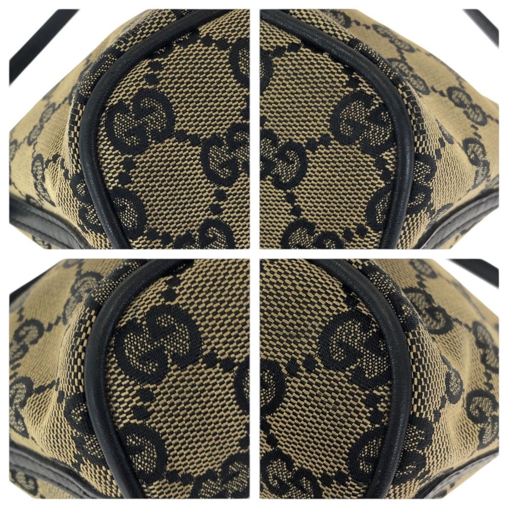 Gucci Beige Black Gold GG Canvas Leather Handbag Pouch — view 3