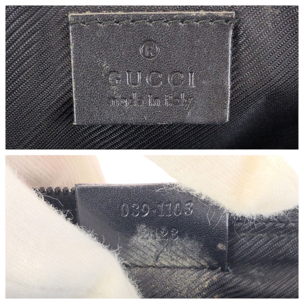 Gucci Beige Black Gold GG Canvas Leather Handbag Pouch — view 4