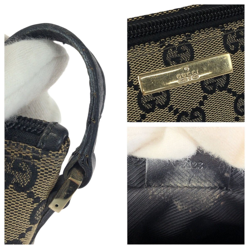 Gucci Beige Black Gold GG Canvas Leather Handbag Pouch — view 6