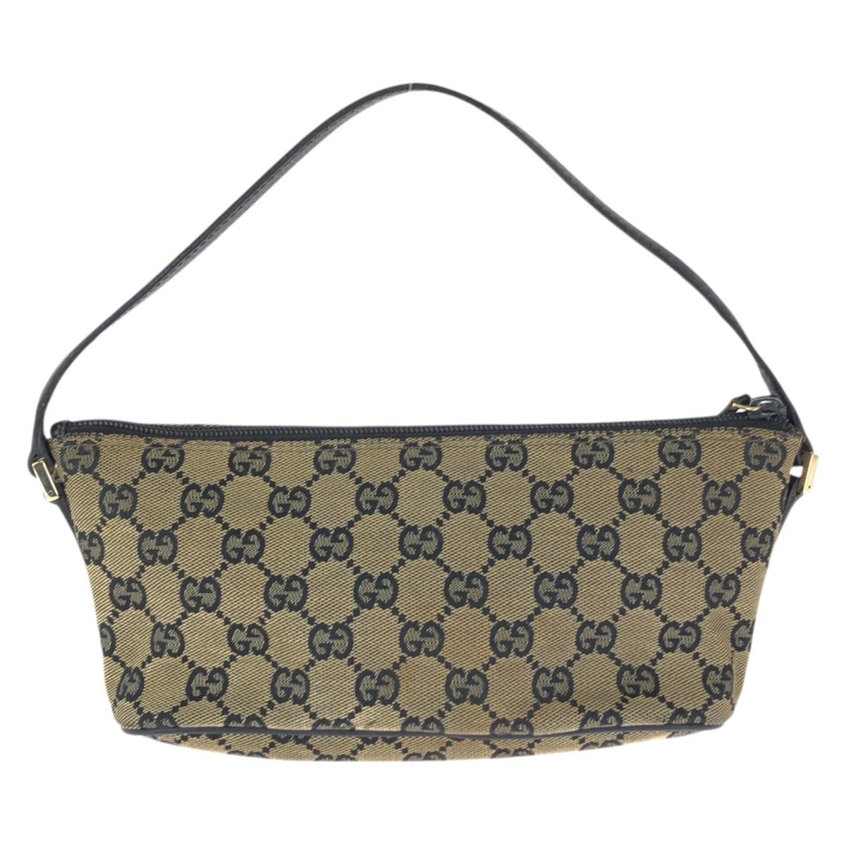 Gucci Beige Black Gold GG Canvas Leather Handbag Pouch — view 2