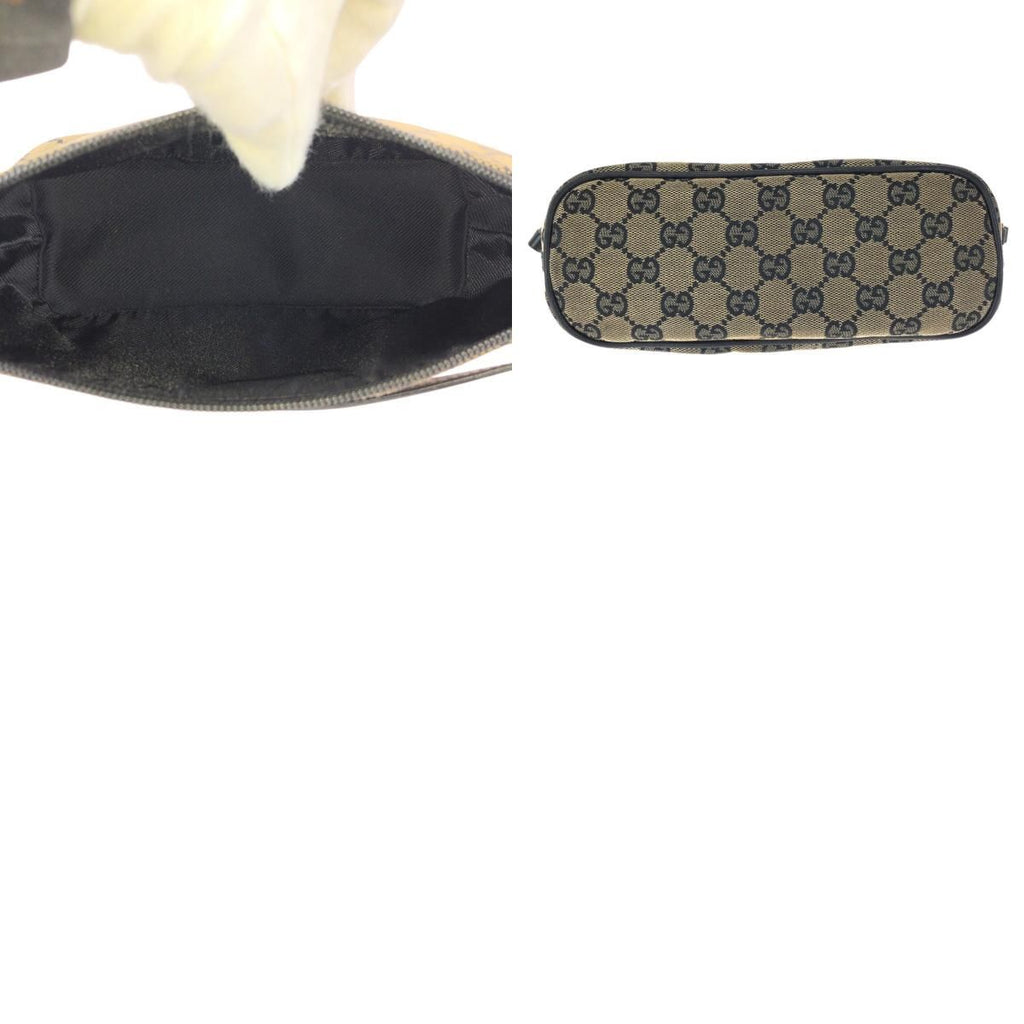 Gucci Beige Black Gold GG Canvas Leather Handbag Pouch — view 9