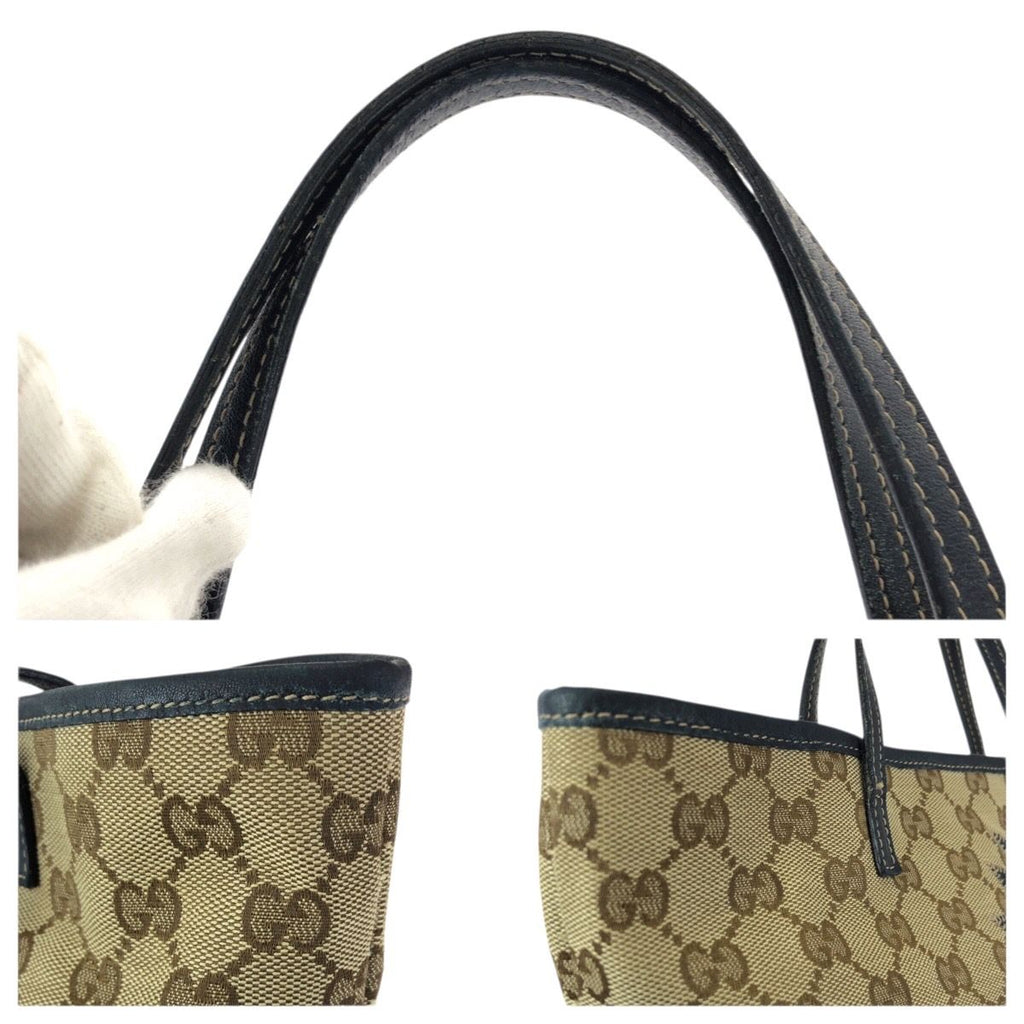 Gucci Children's Zoo Parrot Beige Navy Silver GG Canvas Leather Tote — view 6