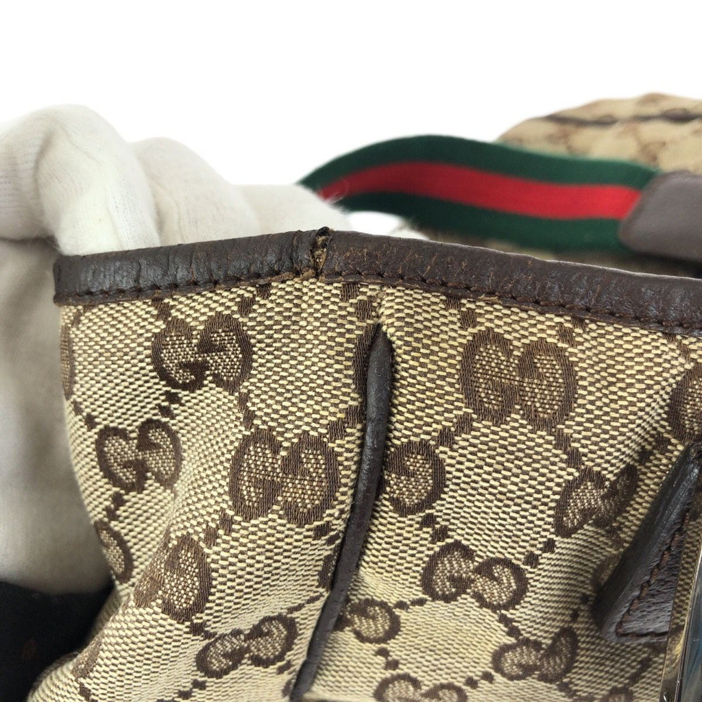 Gucci Sherry Line Beige Brown Silver GG Canvas Leather Tote Shoulder Bag — view 6