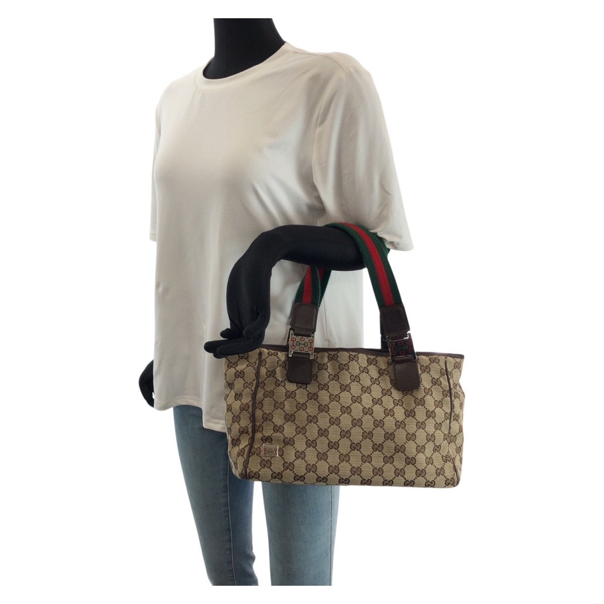 Gucci Sherry Line Beige Brown Silver GG Canvas Leather Tote Shoulder Bag — view 7