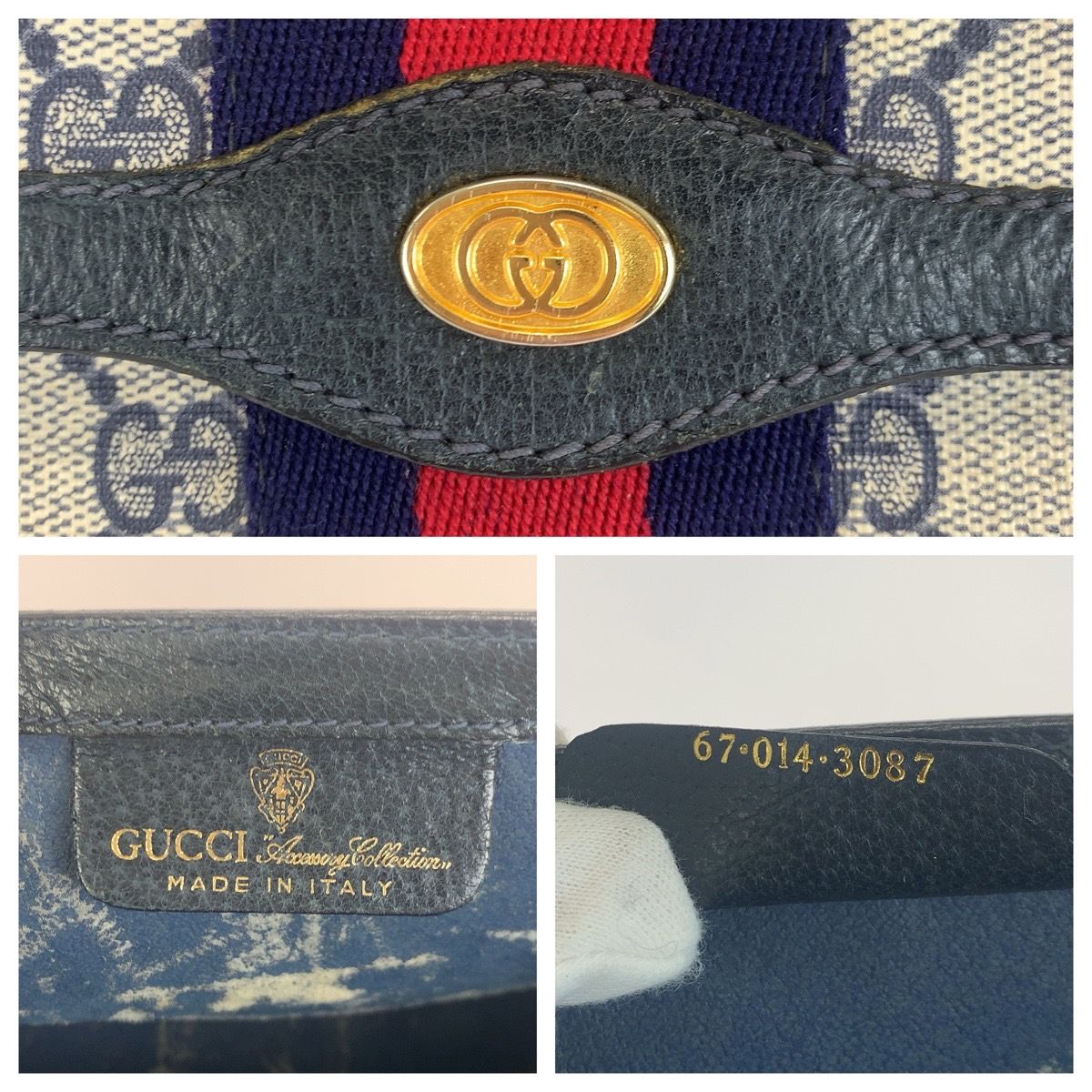 Gucci Sherry Line Navy Red GG Supreme Canvas 67 014 Clutch — view 3