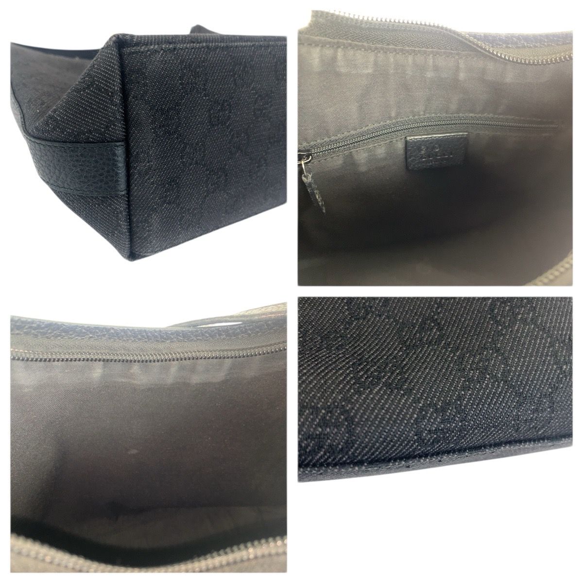 Gucci Black Silver GG Canvas Leather Shoulder Bag — view 6