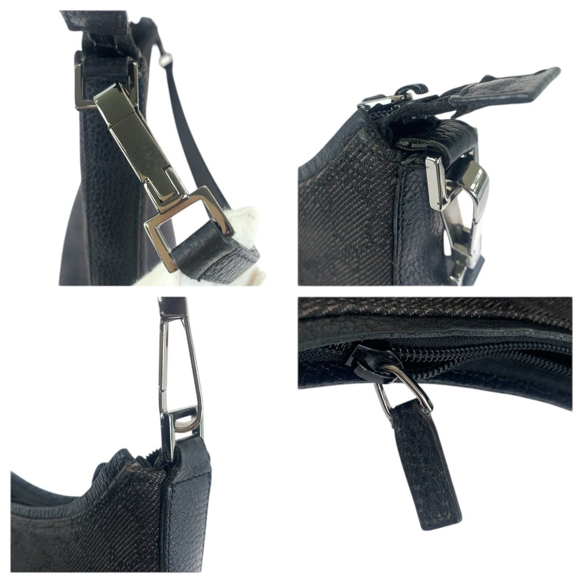 Gucci Black Silver GG Canvas Leather Shoulder Bag — view 5