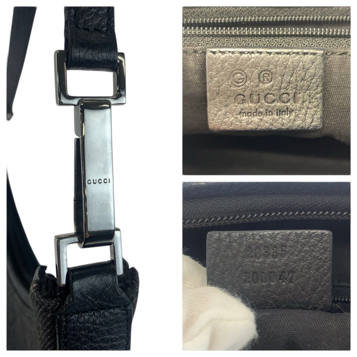 Gucci Black Silver GG Canvas Leather Shoulder Bag — view 4