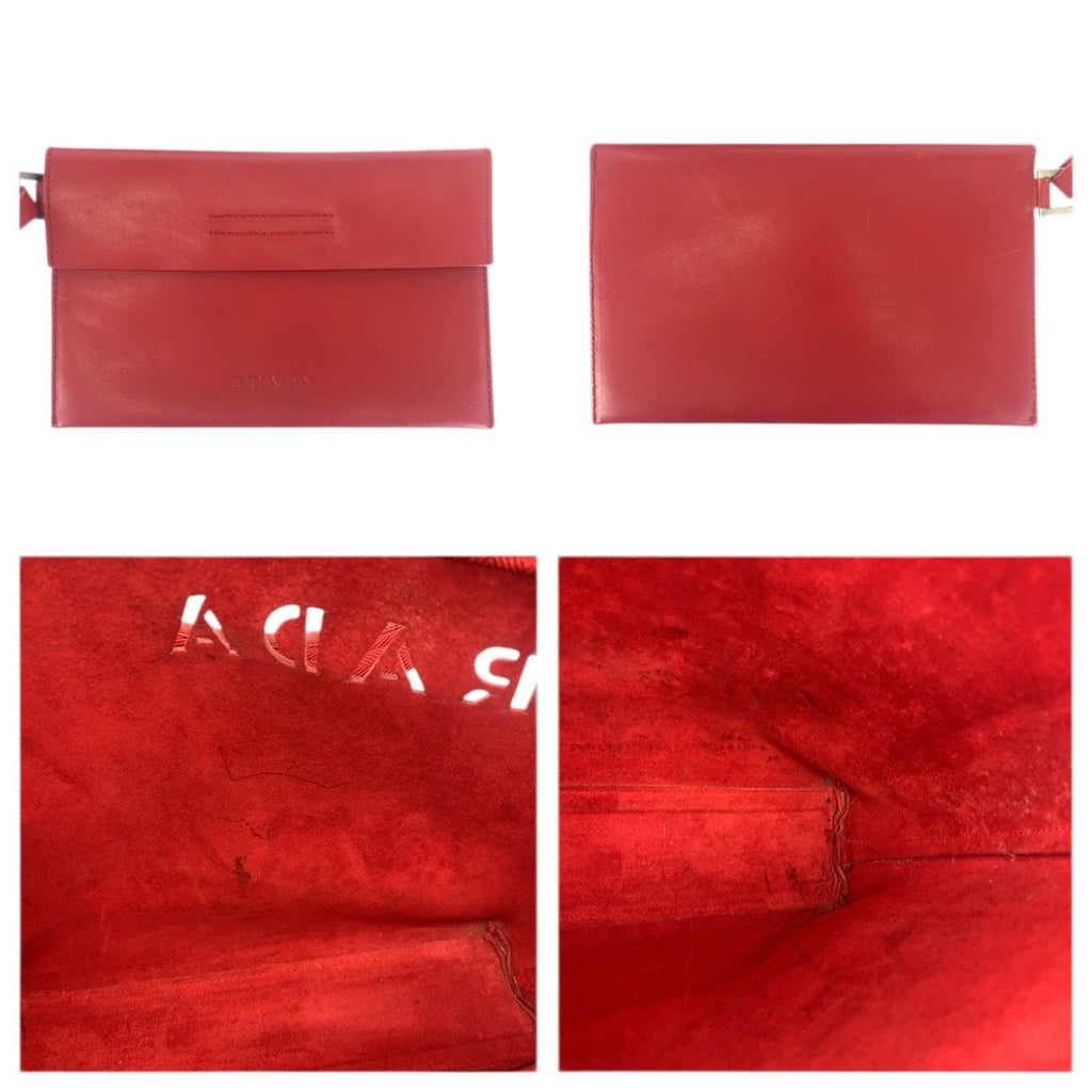 Prada Perforated Red Leather Suede Tote Shoulder Bag — view 5