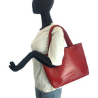 Prada Perforated Red Leather Suede Tote Shoulder Bag — view 7