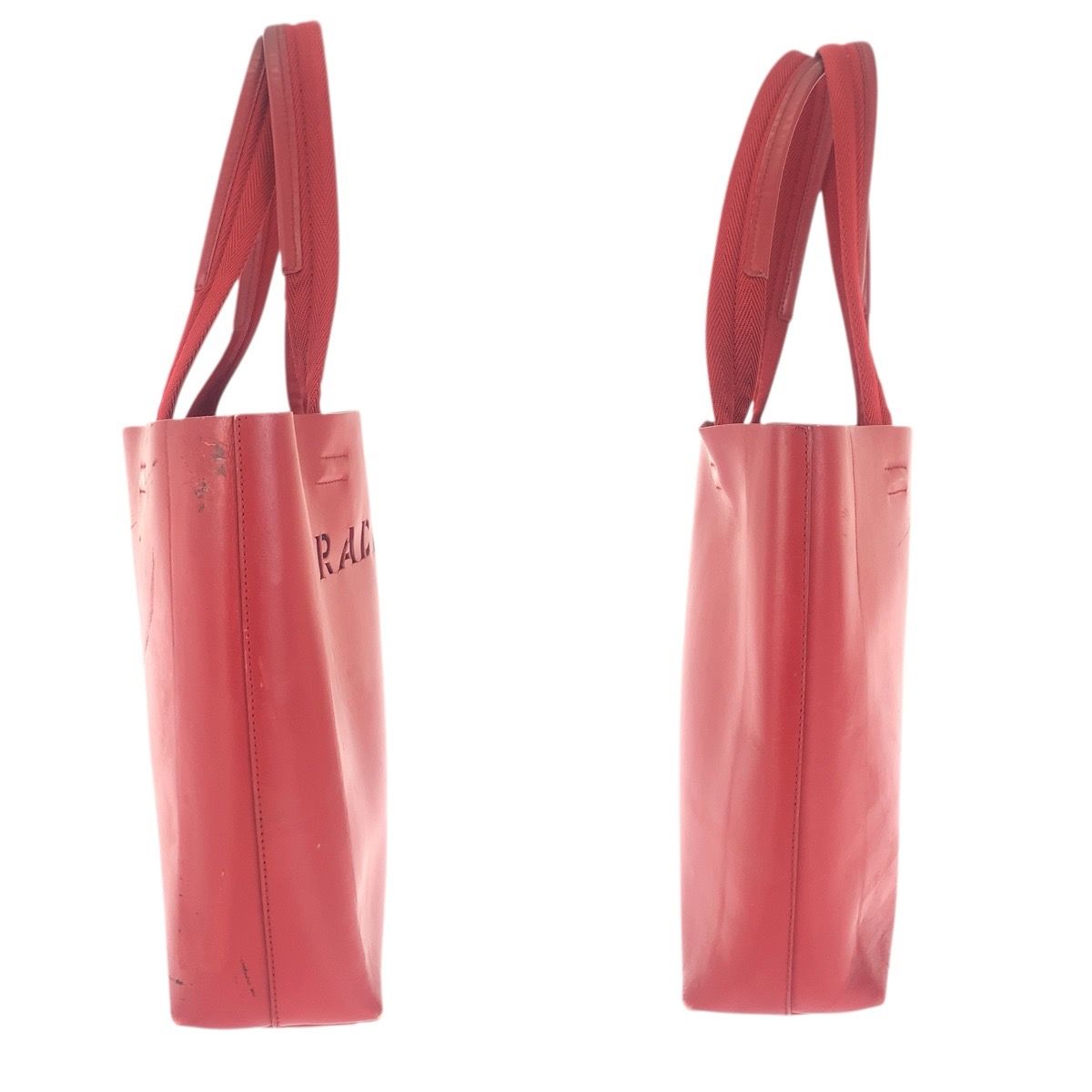 Prada Perforated Red Leather Suede Tote Shoulder Bag — view 8