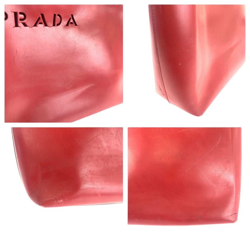 Prada Perforated Red Leather Suede Tote Shoulder Bag — view 6