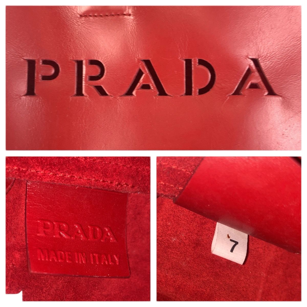 Prada Perforated Red Leather Suede Tote Shoulder Bag — view 4