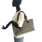 Gucci Sherry Line Navy Silver GG Canvas Leather Tote Shoulder Bag — view 7