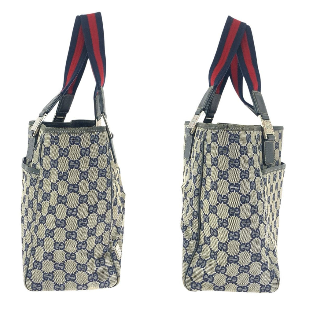 Gucci Sherry Line Navy Silver GG Canvas Leather Tote Shoulder Bag — view 8
