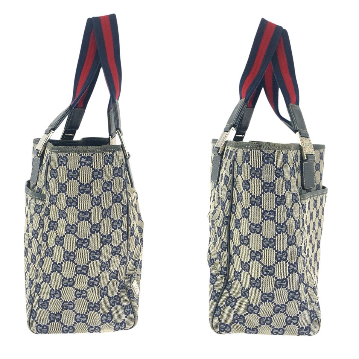 Gucci Sherry Line Navy Silver GG Canvas Leather Tote Shoulder Bag — view 8