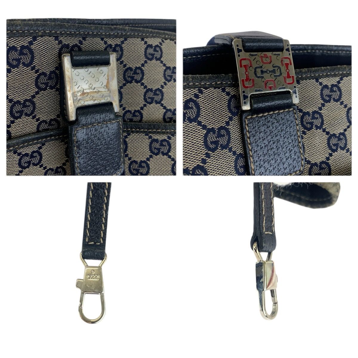 Gucci Sherry Line Navy Silver GG Canvas Leather Tote Shoulder Bag — view 5