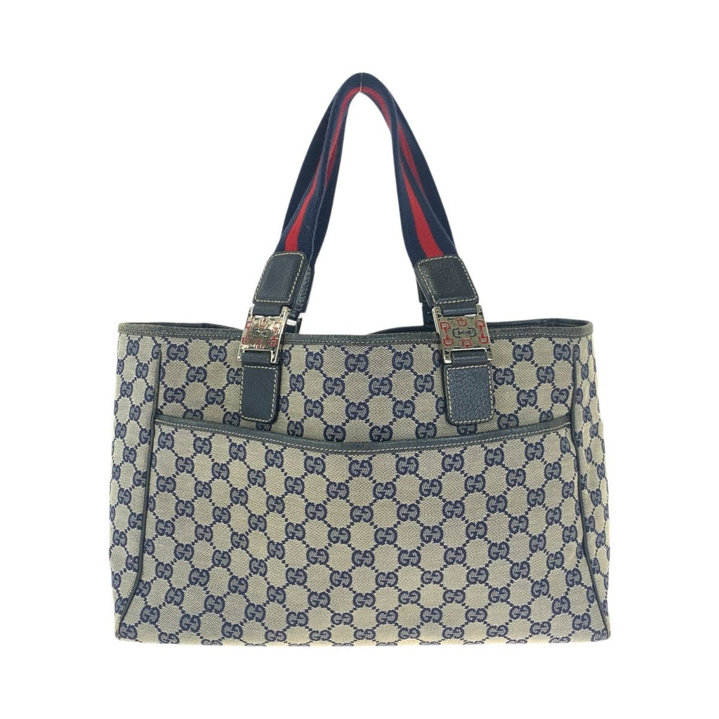 Gucci Sherry Line Navy Silver GG Canvas Leather Tote Shoulder Bag — view 2