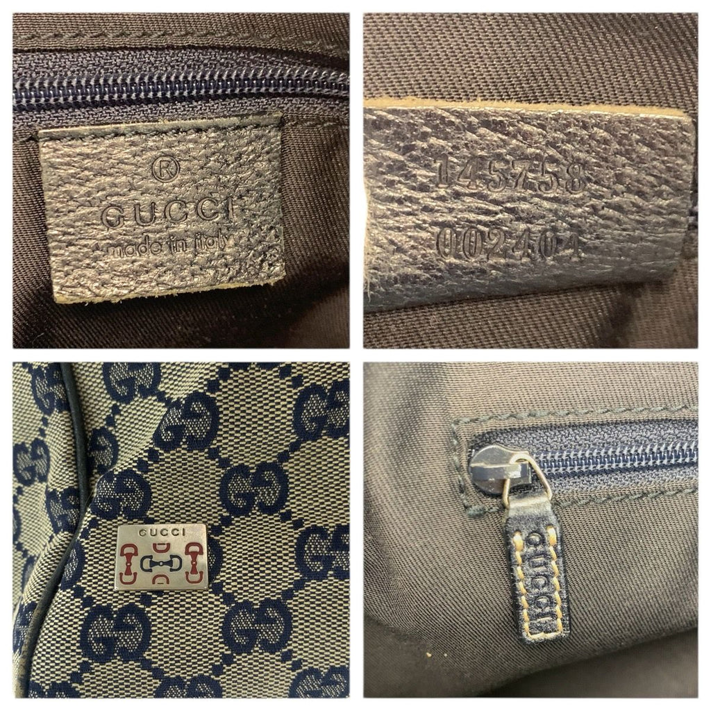 Gucci Sherry Line Navy Silver GG Canvas Leather Tote Shoulder Bag — view 4