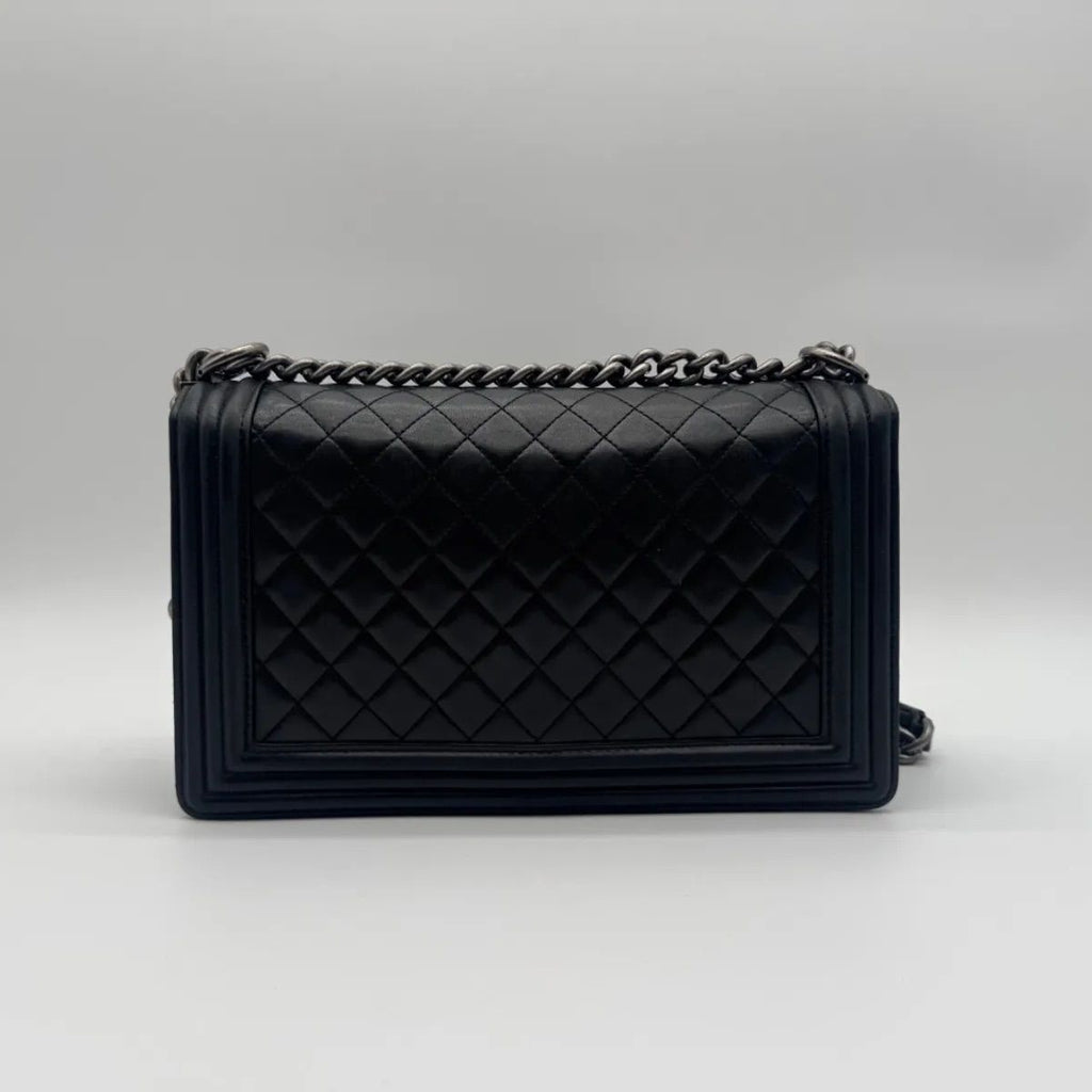 Chanel Large Shoulder Bag CC Logo Quilted Silver Black Leather — view 2
