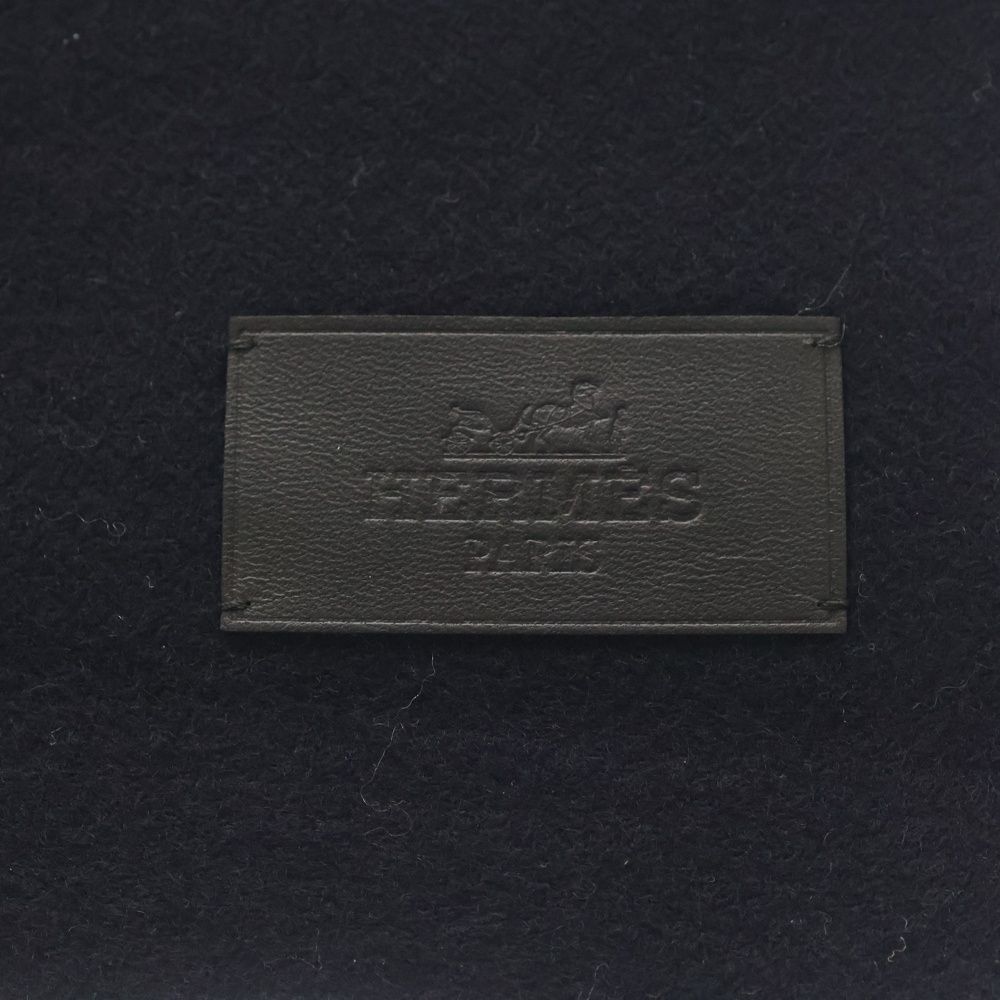 Hermes Out of Pocket Leather Patch Cashmere Scarf Shawl Navy — view 4