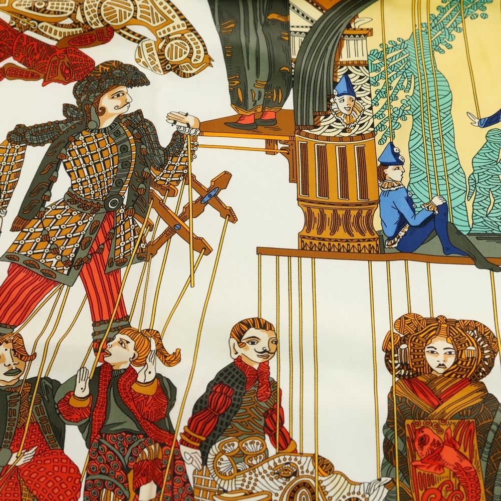 Hermes Carre 90 Marionette Time Silk Yellow Scarf — view 6