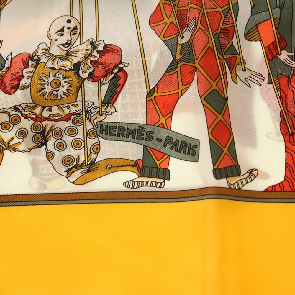 Hermes Carre 90 Marionette Time Silk Yellow Scarf — view 2