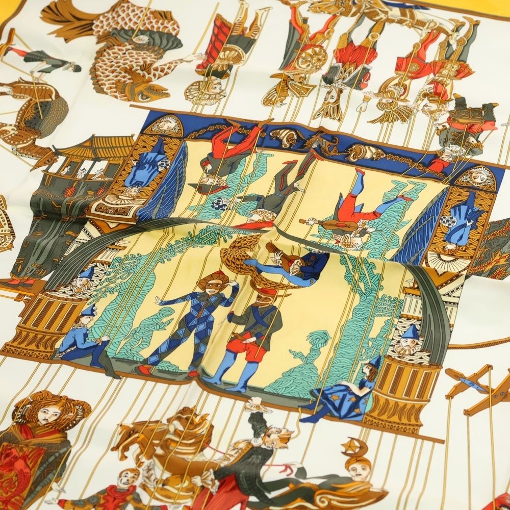 Hermes Carre 90 Marionette Time Silk Yellow Scarf — view 5