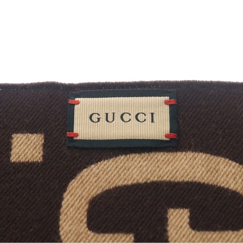 Gucci GG Jacket Wool Silk Fringe Scarf Brown — view 4